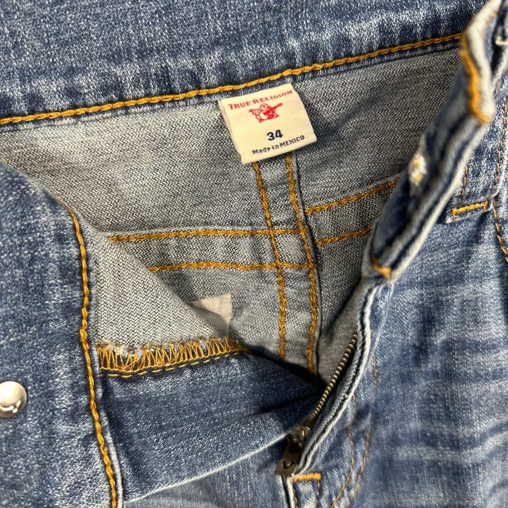 True‎ Religion Jeans Mens 34 Blue Distressed Horseshoe Flap Pocket Excellent